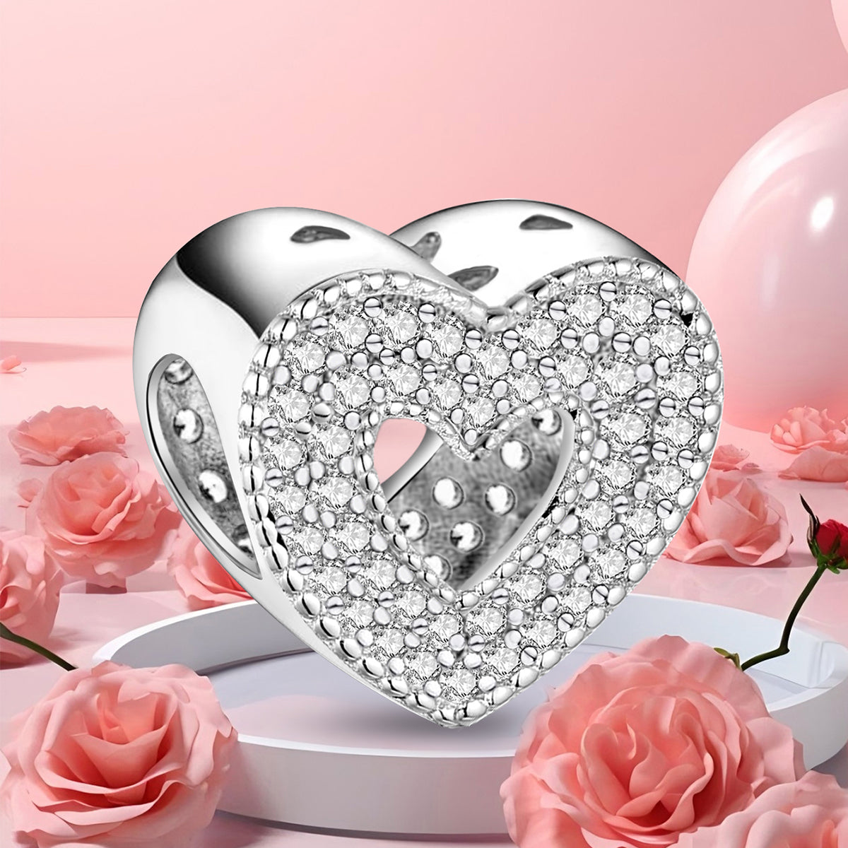 925 Sterling silver heart  charm bead