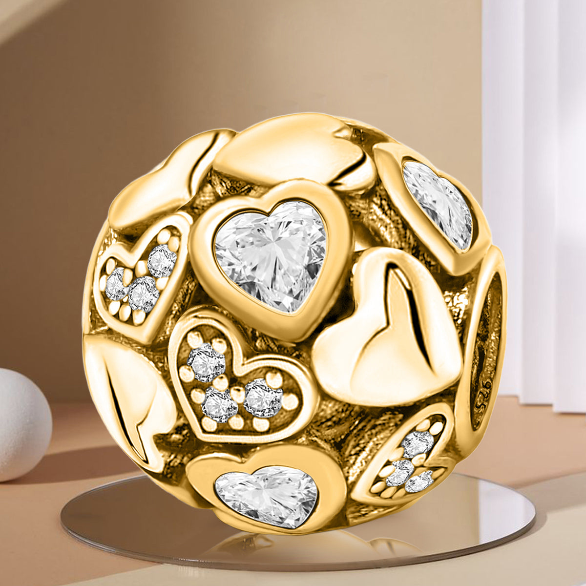 925 Sterling silver heart  charm bead