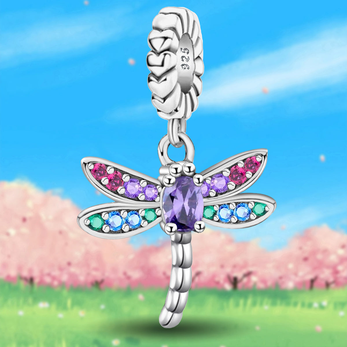925 Sterling silver dragonfly charm bead