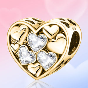 Heart-to-Heart Beads | Gold Base + White Zircon