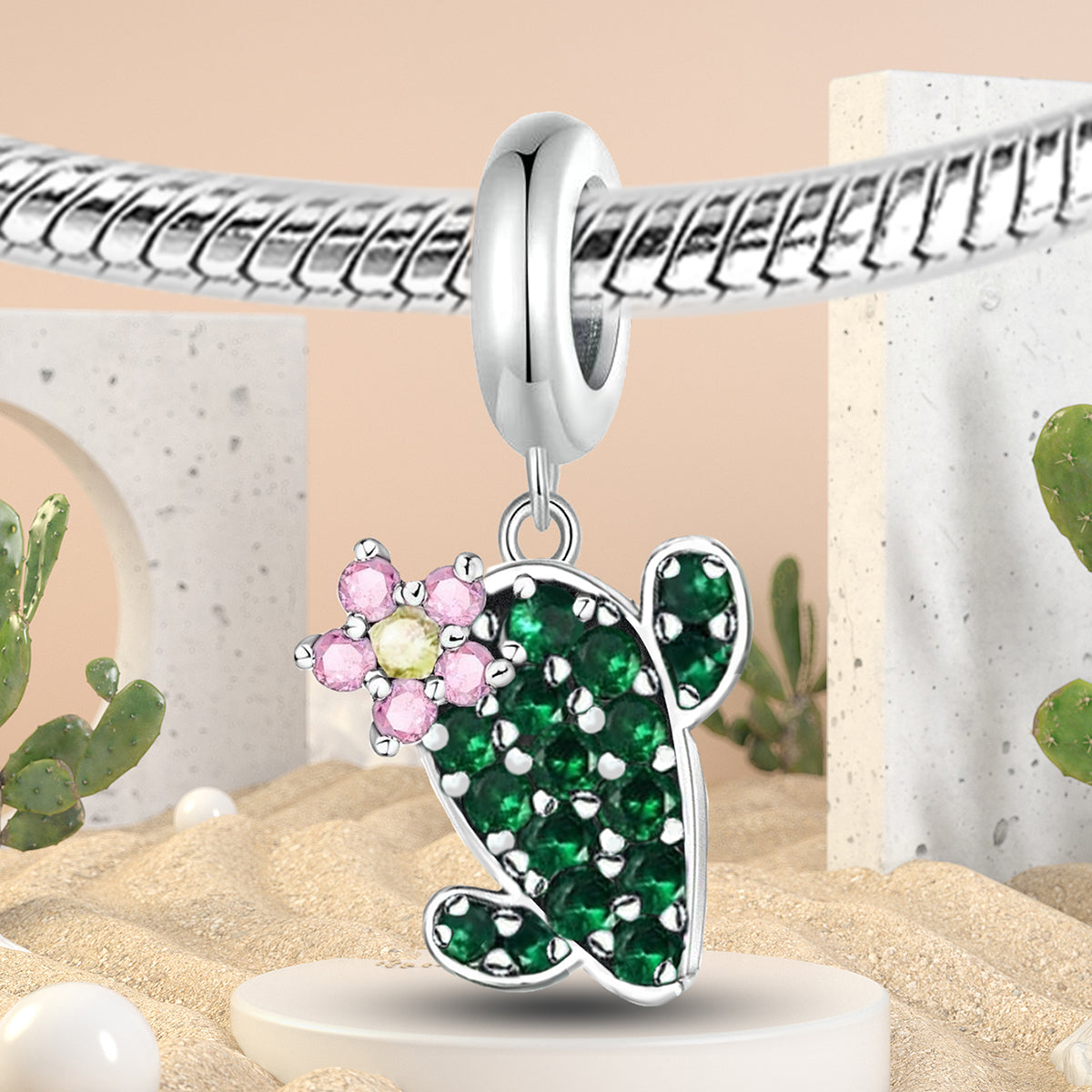 925 Sterling silver cactus charm bead