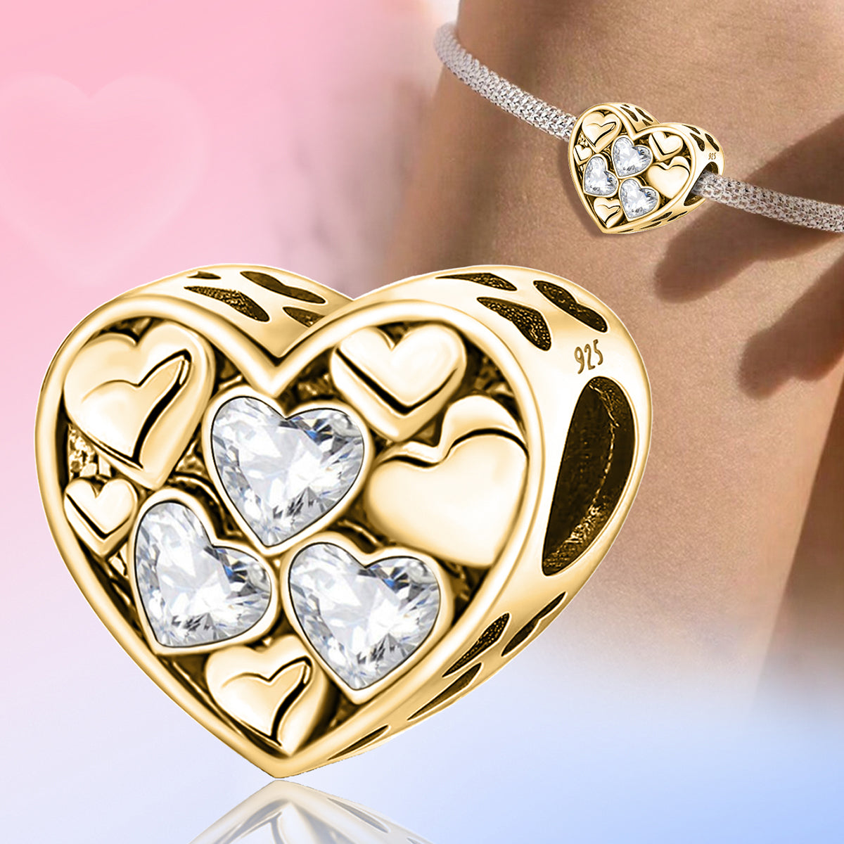 925 Sterling silver heart  charm bead