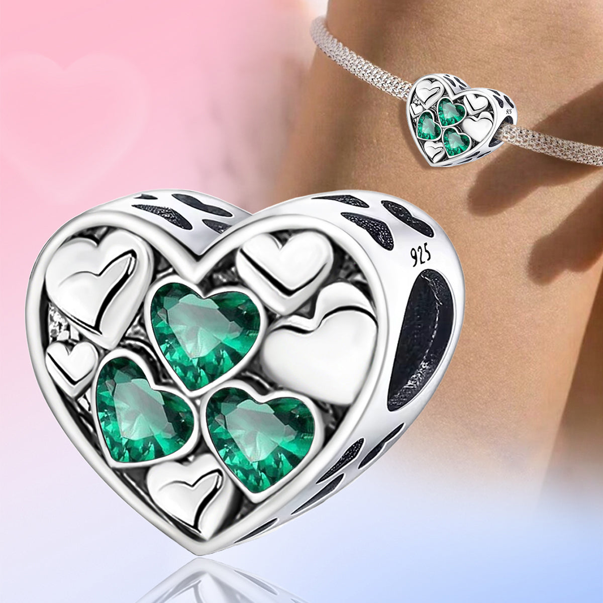 925 Sterling silver heart  charm bead