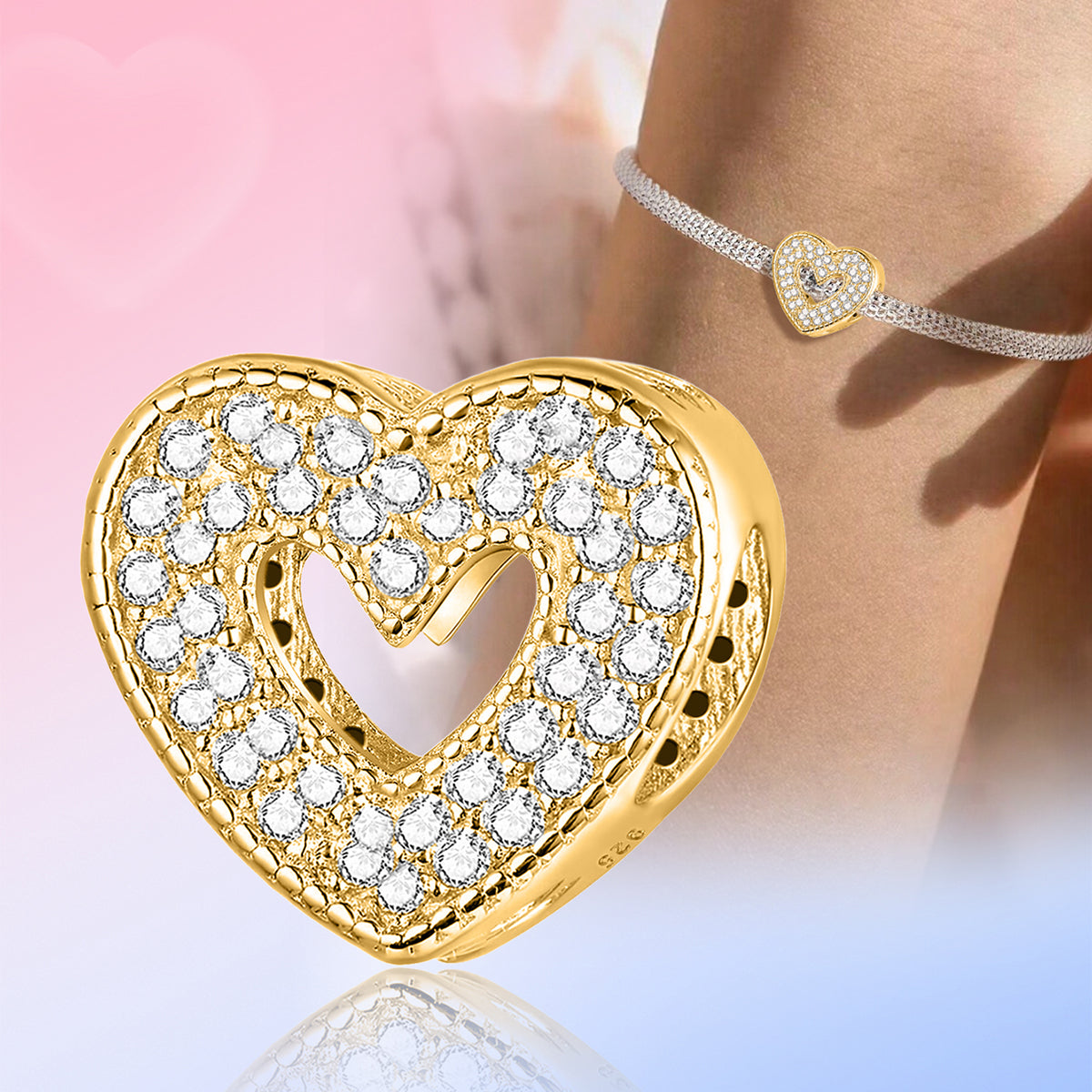 925 Sterling silver heart  charm bead