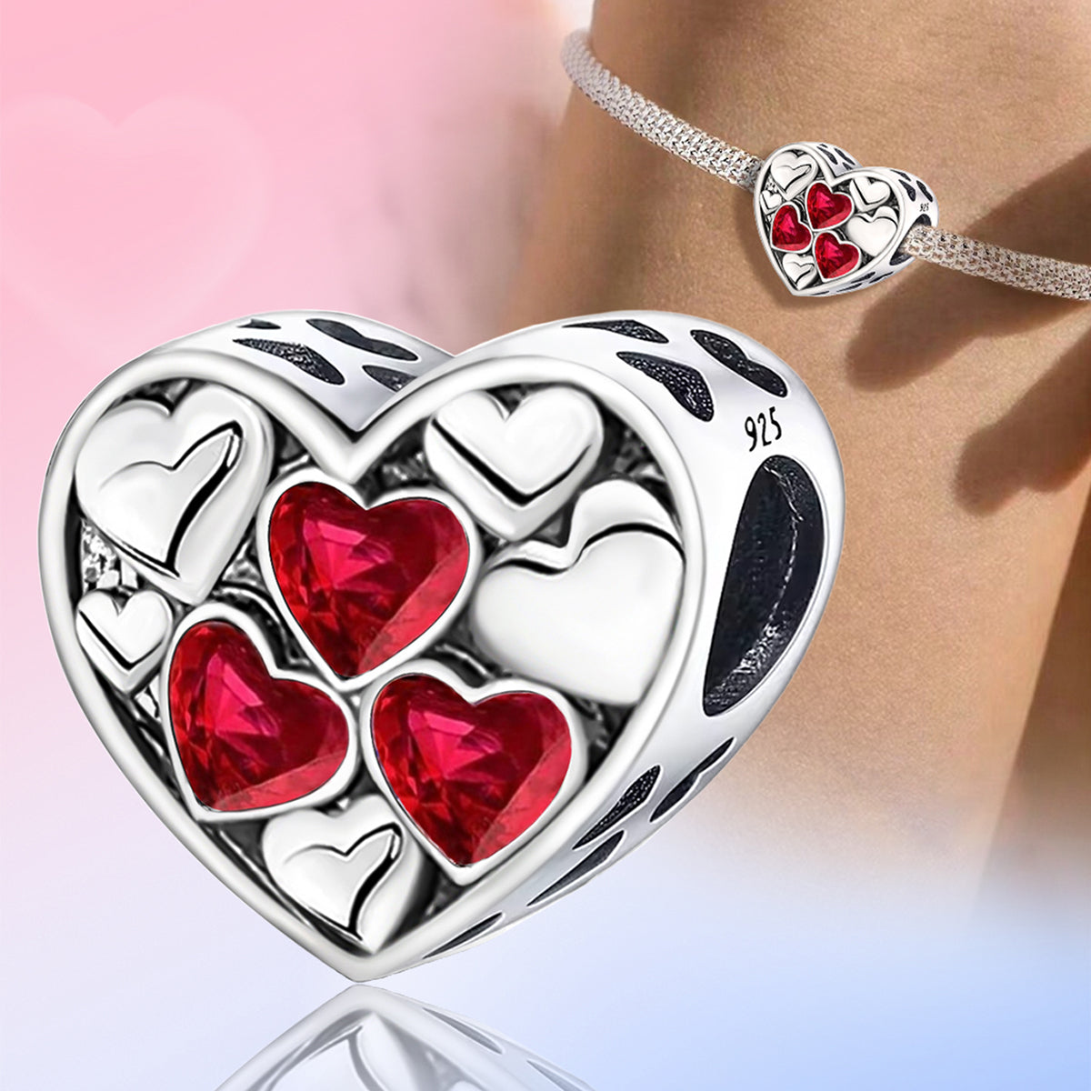 925 Sterling silver heart  charm bead