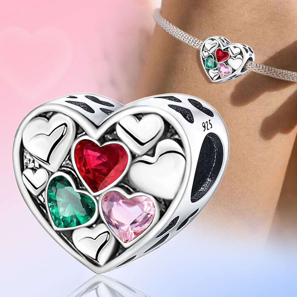 925 Sterling silver heart  charm bead