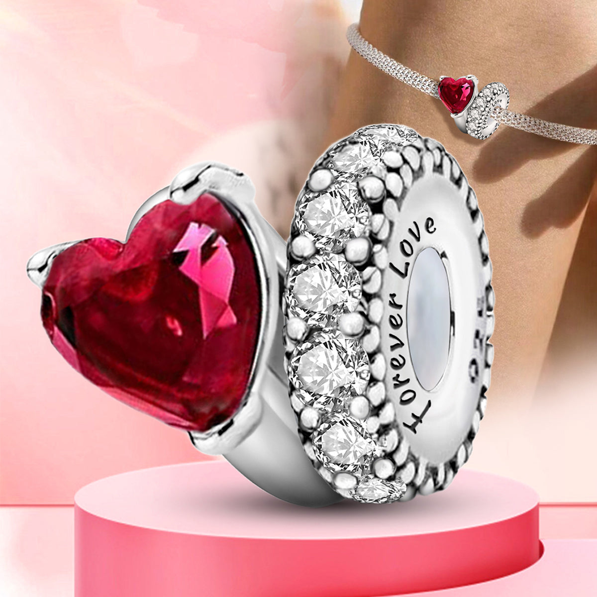 925 Sterling silver heart  charm bead