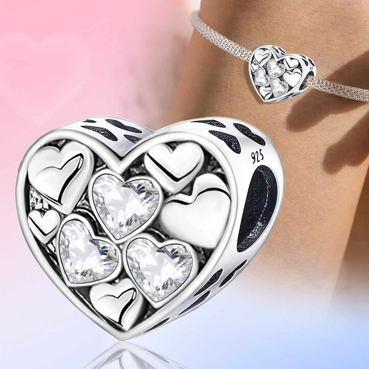 925 Sterling silver heart  charm bead