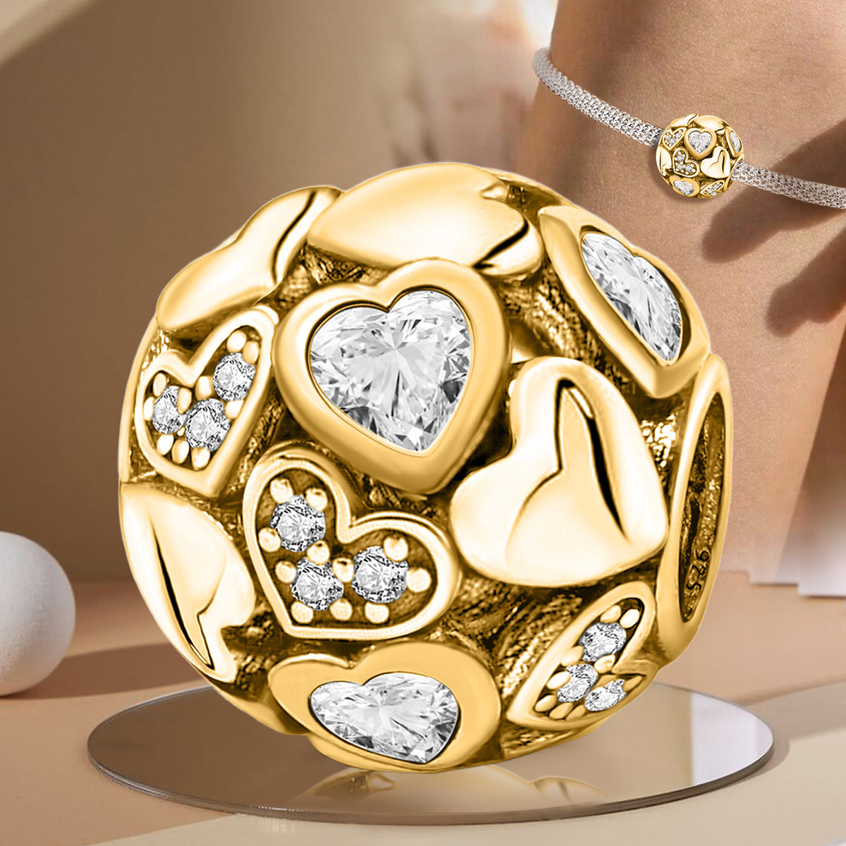 925 Sterling silver heart  charm bead