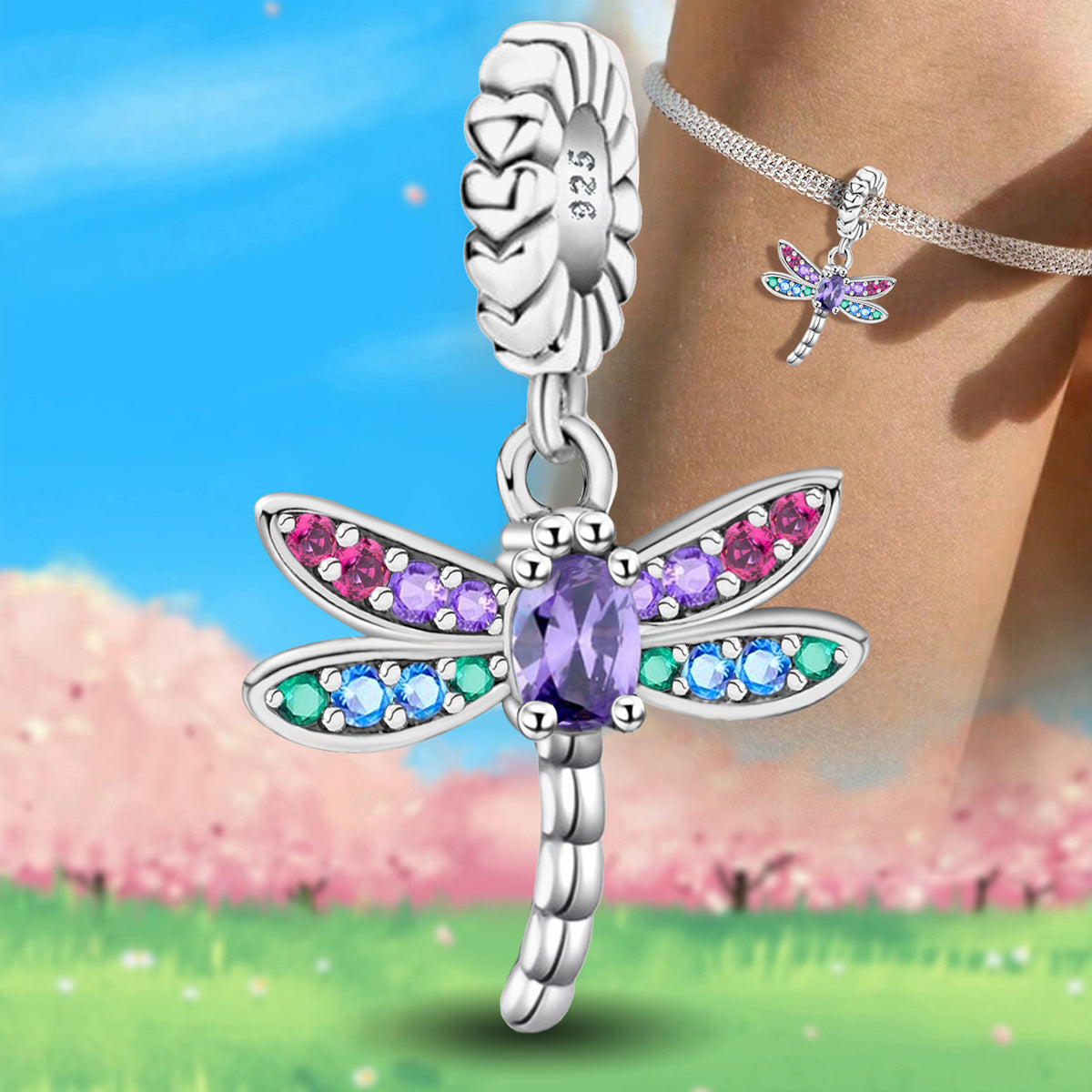 925 Sterling silver dragonfly charm bead