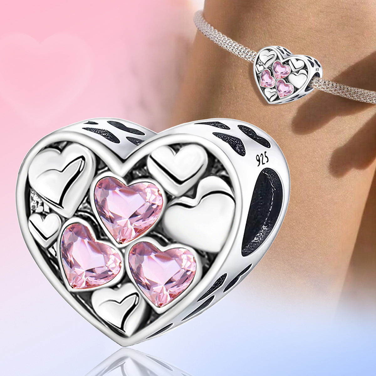 925 Sterling silver heart  charm bead