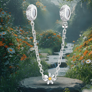Leaf and Daisy Safety Chain (with Rubber Ring) | Blackened Deep Golden Zircon
