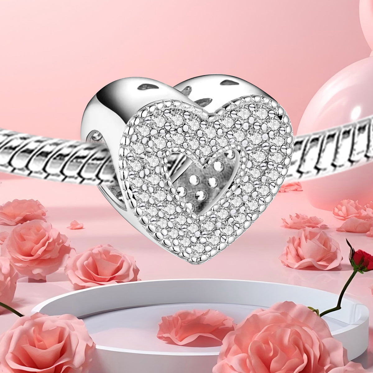 925 Sterling silver heart  charm bead