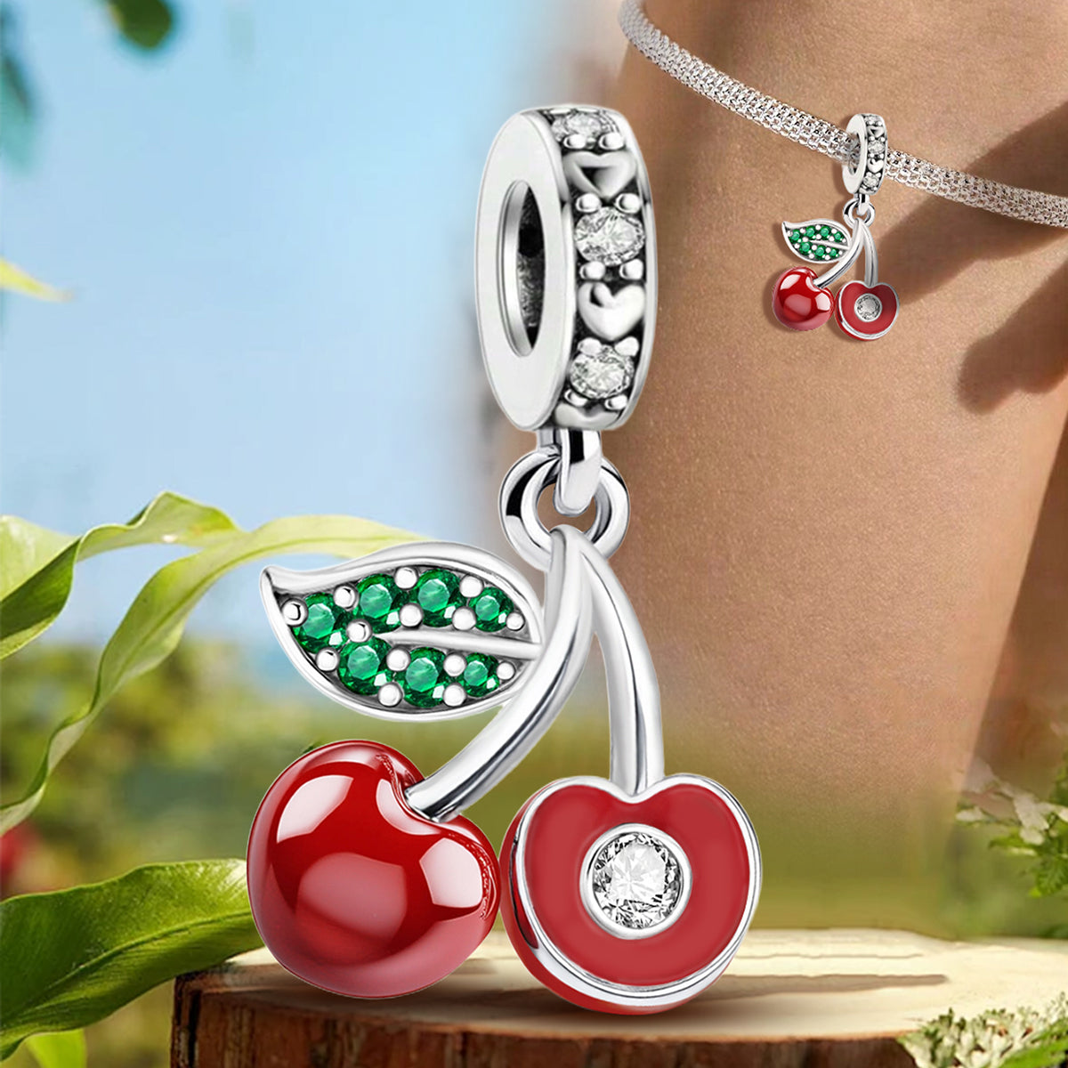 925 Sterling silver cherry charm bead