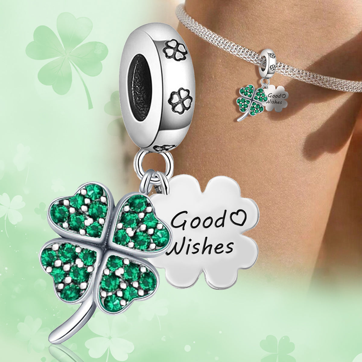 925 Sterling silver four-leaf clover charm bead