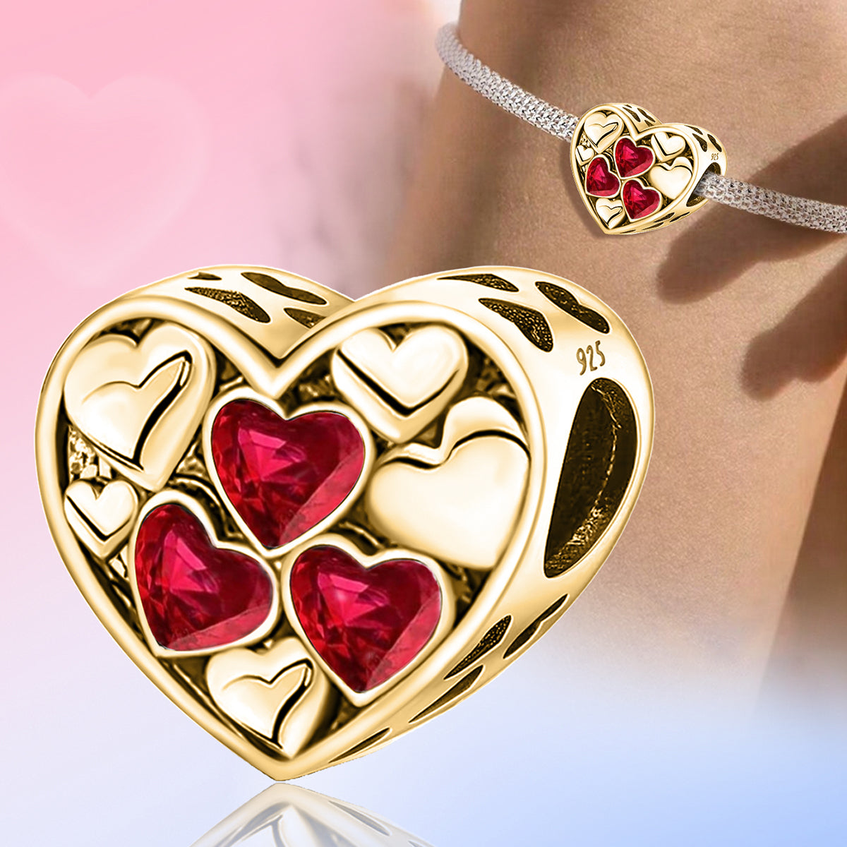 925 Sterling silver heart  charm bead