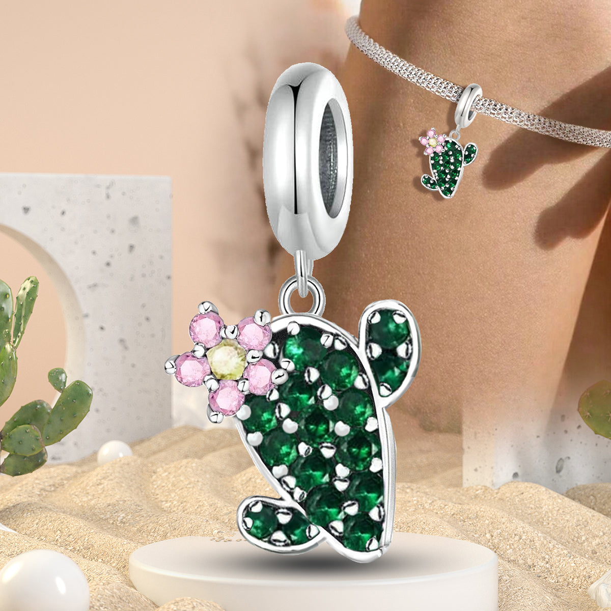 925 Sterling silver cactus charm bead