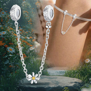 Leaf and Daisy Safety Chain (with Rubber Ring) | Blackened Deep Golden Zircon