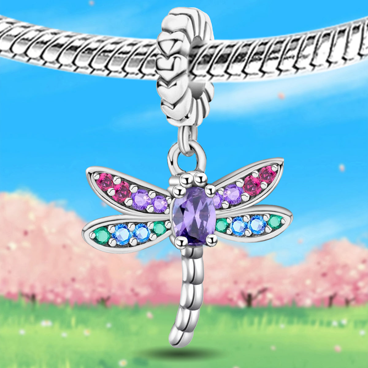 925 Sterling silver dragonfly charm bead