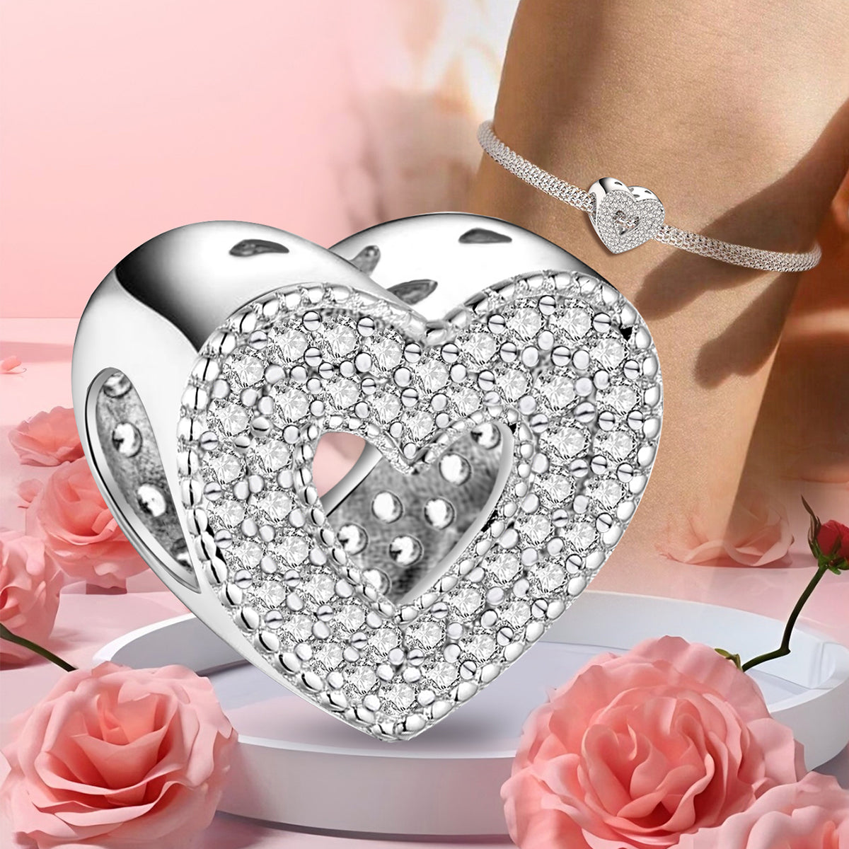 925 Sterling silver heart  charm bead