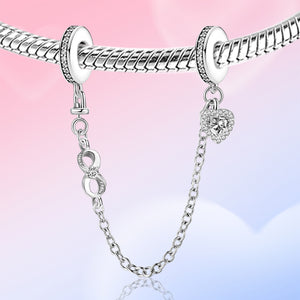 Infinity Heart Safety Chain (with Rubber Ring) | Black and White Zirconia